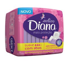 Absorvente Diana Active Cobertura Suave Com Abas 8 Unidades