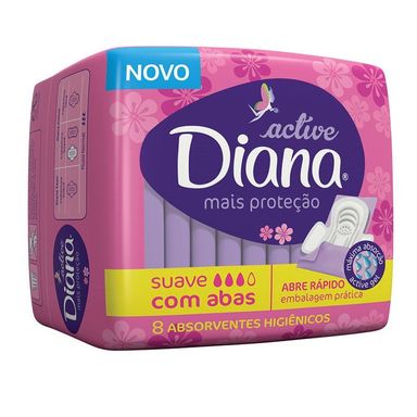 Absorvente Diana Active Cobertura Suave Com Abas 8 Unidades