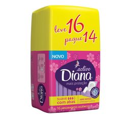 Absorvente Diana Active Suave Com Abas Leve 16 Pague 14