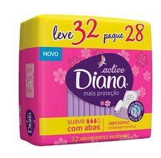 Absorvente Diana Active Cobertura Suave Com Abas Leve 32 Pague 28