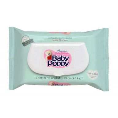 Toalha Umedecida Baby Poppy Flip Top Sensitive Com 50 Unidades