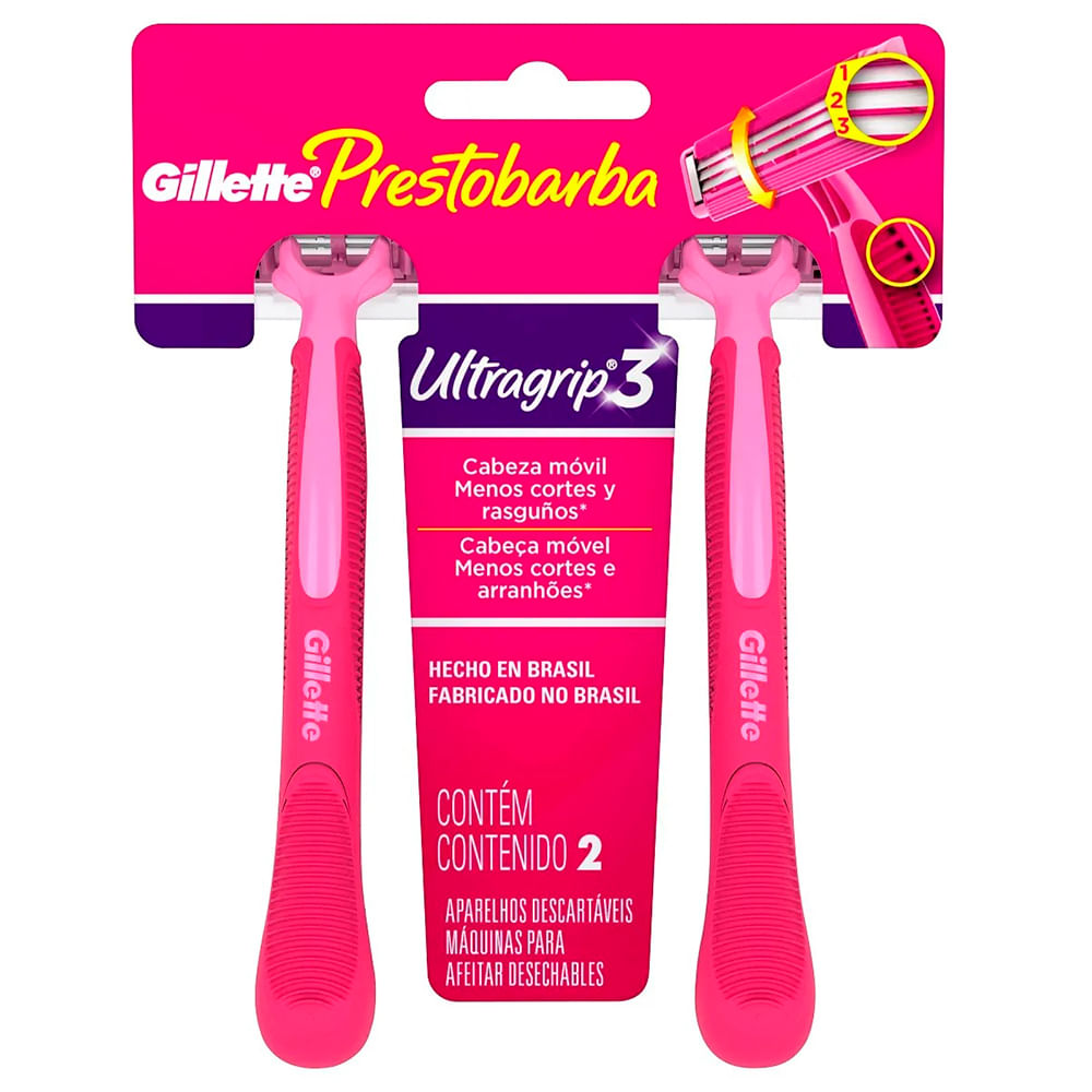 Aparelho De Depilar Prestobarba Ultragrip 3 Feminino - 2 Unidades - Lojas  Rede