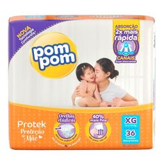 Fralda Descartável Pom Pom Protek Proteção De Mãe XG Mega 36 Tiras