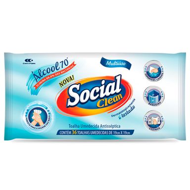 Toalha Umedecida Antisséptica Álcool 70% 36 Unidades
