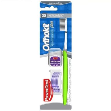 Kit Ortodôntico PowerDent Escova+Fio+Passa Fio