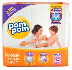 Fralda Descartável Pom Pom Protek Proteção De Mãe XXG 26 Unidades