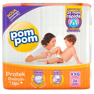 Fralda Descartável Pom Pom Protek Proteção De Mãe XXG 26 Unidades