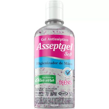 Álcool Gel Antisséptico Asseptgel Para As Mãos Teens Soft 52g