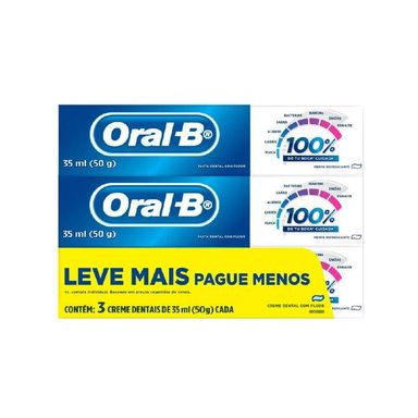 Kit Creme Dental Oral-B 100% Menta Refrescante 50g - 3 Unidades