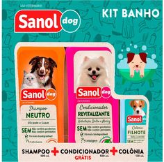 Kit Shampoo + Condicionador Sanol Dog 500ml Grátis Colônia Pet 120ml