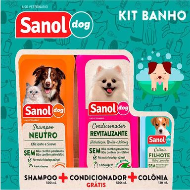 Kit Shampoo + Condicionador Sanol Dog 500ml Grátis Colônia Pet 120ml