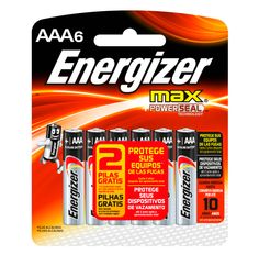Pilha Alcalina Energizer Max AAA Com 4 Unidades + 2 Pilhas Grátis