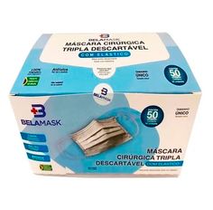 Máscara Descartável Cirúrgica Tripla Belamask 50 Unidades