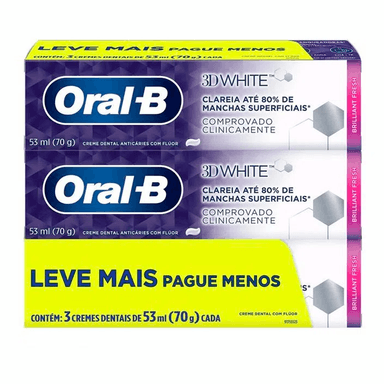 Creme Dental Oral B 3D White Brilliant Fresh 70g Leve 3 Pague 2
