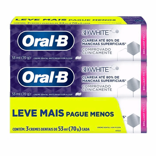 Creme Dental Oral B 3D White Brilliant Fresh 70g Leve 3 Pague 2