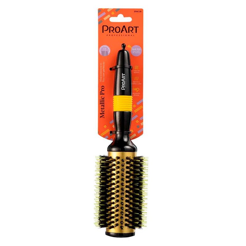 Escova De Cabelo Profissional Proart Metálica Amarelo 38mm