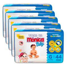 Kit 5 Fraldas Turma Da Mônica Mega G - 220 Unidades