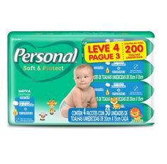 Kit Toalha Umedecida Personal Soft e Protect Leve 4 Pague 3 - 200 Toalhas