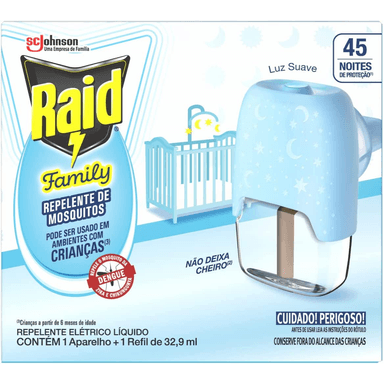Repelente Elétrico Raid Líquido 45 Noites Family Aparelho+Refil