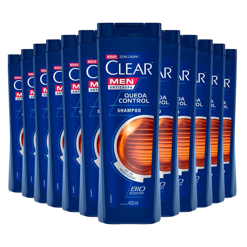 Kit Shampoo Clear Men Anticaspa Queda Control 400ml 12 Unidades