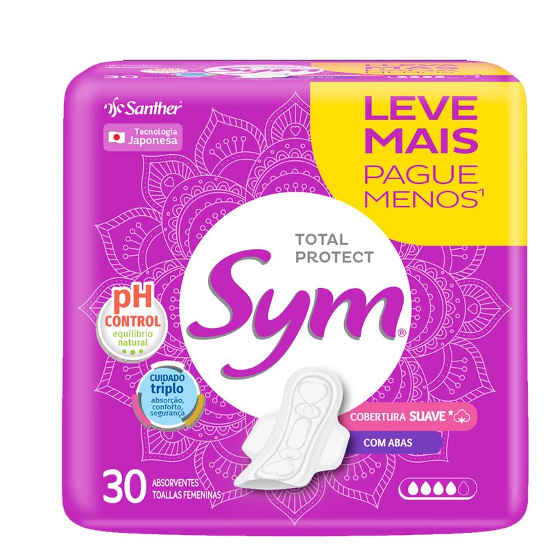 Absorvente Sym Suave Com Abas 30 Unidades - Lojas Rede