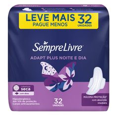 Absorvente Sempre Livre Adapt Plus Com Abas Cobertura Seca 32 Unidades