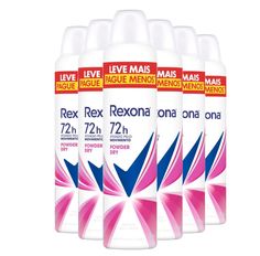 Kit Desodorante Antitranspirante Aerosol Rexona Powder Dry 72 horas 250ml - 6 Unidades