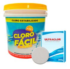 Kit Cloro Ultraclor Fácil 3 Em 1 10Kg + Pastilha Cloro 200g
