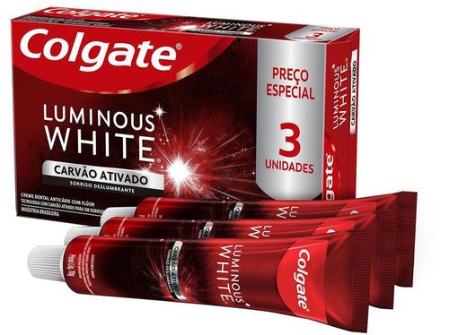 Kit Creme Dental Colgate Luminous White Carvão Ativado Com 3 Unidades