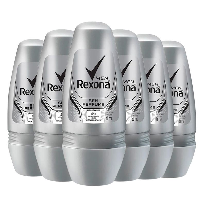 Kit Desodorante Roll On Rexona Men Sem Perfume 50ml - 6 Unidades ...