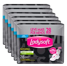 Kit 6 Absorvente Ladysoft Noturno Suave Com Abas Com 28 Unidades