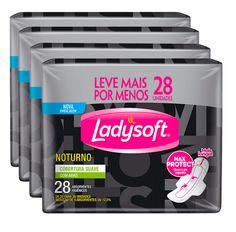 Kit 4 Absorvente Ladysoft Noturno Suave Com Abas Com 28 Unidades