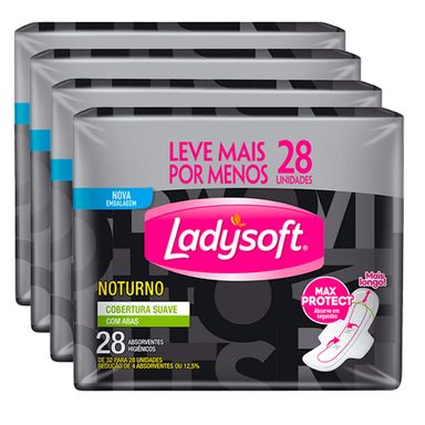 Kit 4 Absorvente Ladysoft Noturno Suave Com Abas Com 28 Unidades