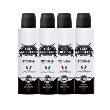 Kit Desodorante Aerossol Très Marchand Invisible 150ml - 4 Unidades