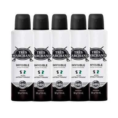 Kit Desodorante Aerossol Très Marchand Invisible 150ml - 5 Unidades