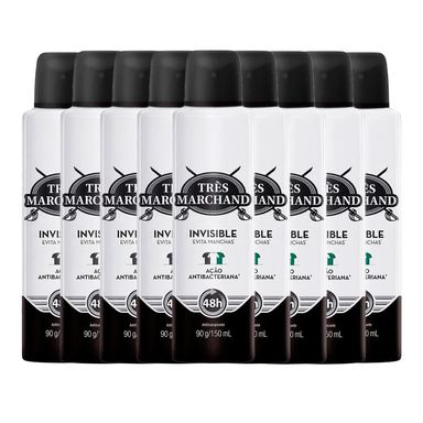 Kit Desodorante Aerossol Très Marchand Invisible 150ml - 9 Unidades