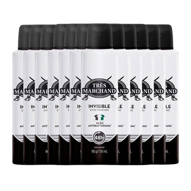 Kit Desodorante Aerossol Très Marchand Invisible 150ml - 12 Unidades