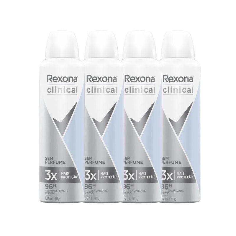 2022100853-Kit-Desodorante-Antitranspirante-Aerosol-Rexona-Clinical-Sem-Perfume-150ml---4-Unidades