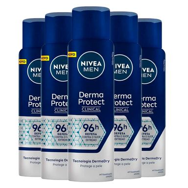 Kit Desodorante Aerosol Nivea Clinical Derma Protect Masculino 150ml - 5 unidades