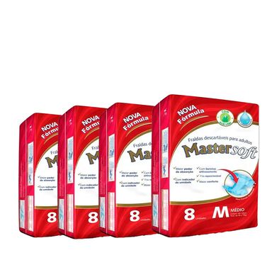 Kit 4 Fralda Geriátrica Mastersoft Regular M 08 Unidades