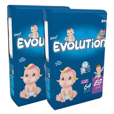 Kit 2 Fraldas Descartável Evolution Econômico Hiper EG - 128 Tiras