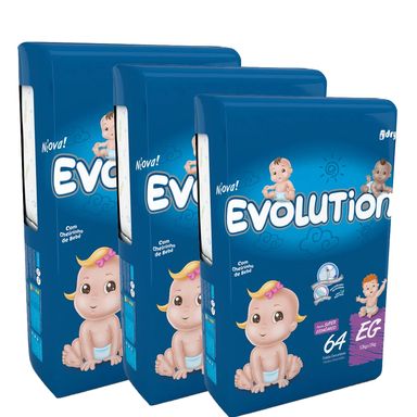 Kit 3 Fraldas Descartável Evolution Econômico Hiper EG - 192 Tiras