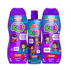 Kit Shampoo Condicionador e Creme De Pentear Cachos Medix Kids 500ml