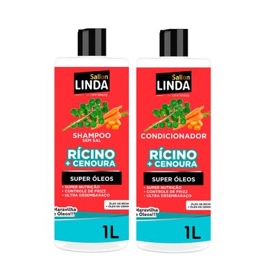 Kit Shampoo + Condicionador Rícino e Cenoura Sallon Linda 1L