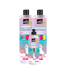 Kit Sallon Linda Shampoo + Condicionador + Creme Pentear Kids Unicórnio
