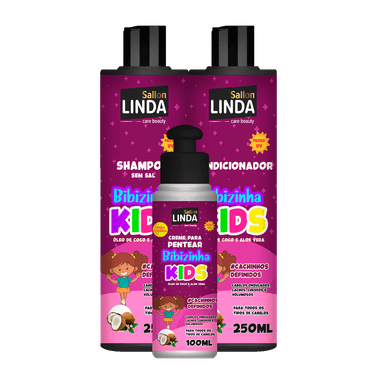 Kit Sallon Linda Kids Shampoo + Condicionador + Creme Pentear Bibizinha