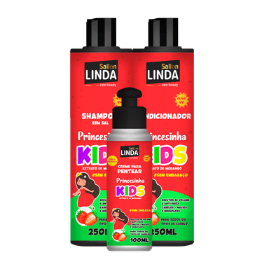 Kit Sallon Linda Kids Shampoo + Condicionador + Creme Pentear Princesinha