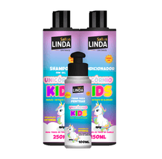 Kit Sallon Linda Kids Shampoo + Condicionador + Creme Pentear Unicórnio