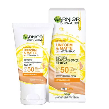 Protetor Hidratante Facial Garnier Uniform & Matte FPS 50 Cor Média 40g