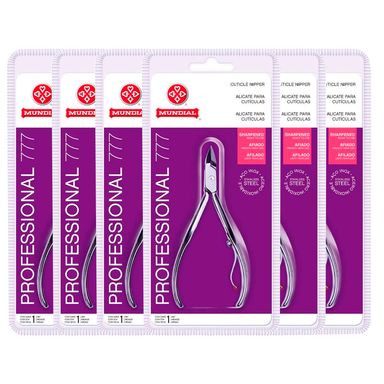Kit Alicate Cutícula Profissional Mundial Inox Referência 777 - 6 Unidades